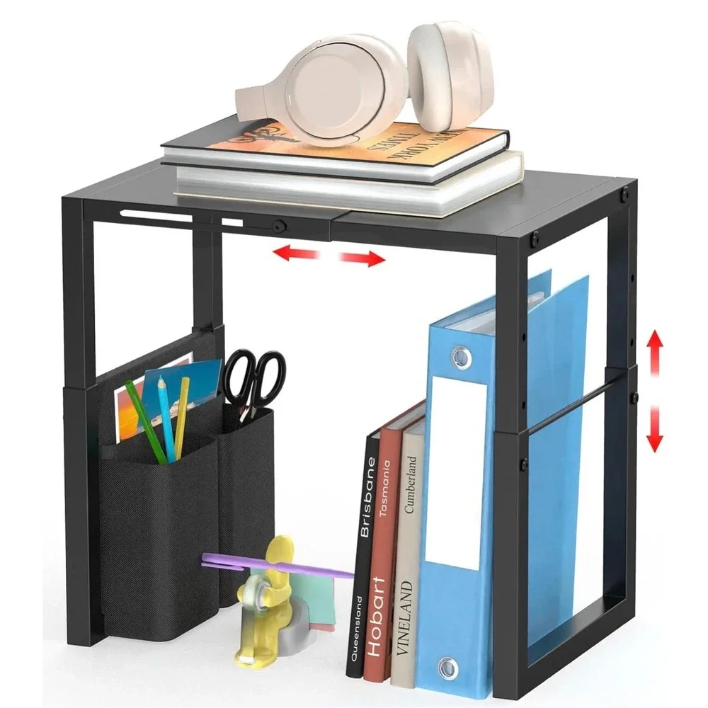 Adjustable Locker Shelf Organizer with Side Pockets Black Metal‎